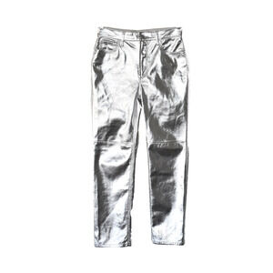 A4 NEW GAP Cheeky Straight Hi Rise Silver Metallic Vegan Leather Jeans Sz 28 $98